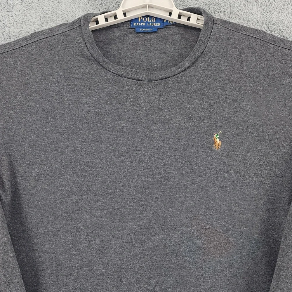 Polo Ralph Lauren Shirt Mens M Heather Gray Crewneck Flesh Pony Logo Long Sleeve